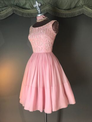 1950s dress vintage pink sequin