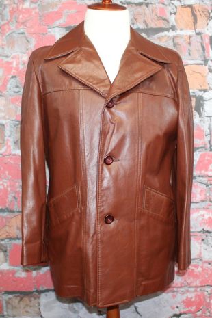 Vintage Cresco Chocolate Brown Leather Men's Coat Jacket Removable Liner