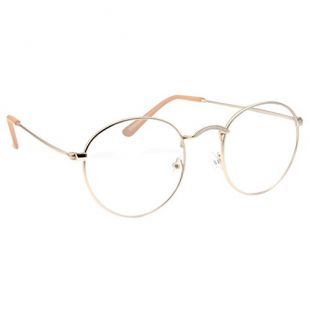 Retro Round Clear Lens Glasses Metal Frame - Gold