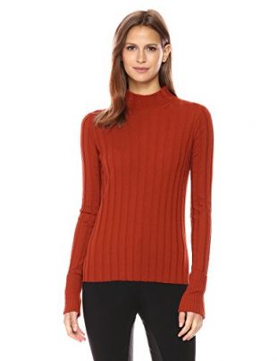 Theory Women's Wide Rib Mock Po Top, Tangerine, M
