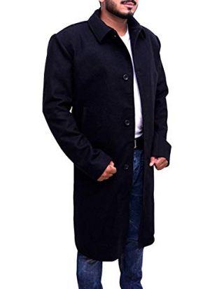 Trendhoop Justified Style Black Wool Long Trench Coat Warm Jacket (X-Large)