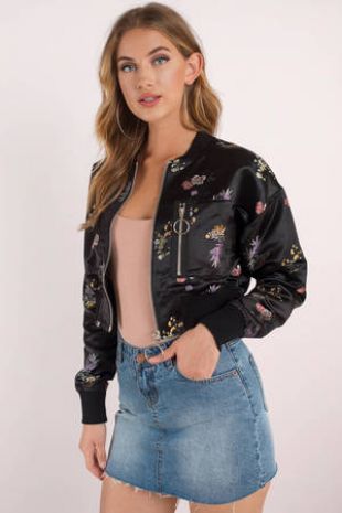 Jet Set Floral Satin Cropped Bomber