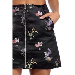 Floral Embroidered Satin Mini Skirt
