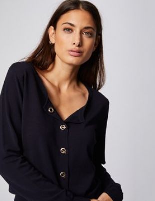 Cardigan fin uni à fermoirs toggle