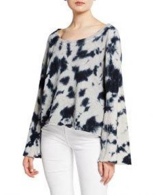 Tie Dye Flare Sleeve Cotton Pullover Sweater