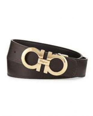 Salvatore Ferragamo Mens Double Gancini Reversible Leather Belt
