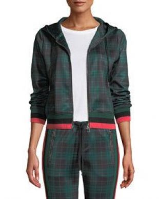 Stewart Hooded Plaid Cropped Track Hoodie