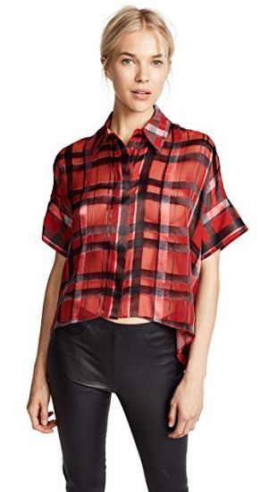 Edyth Blouse windowpane plaid ruby
