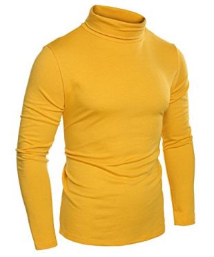 COOFANDY Mens Slim Fit Basic Thermal Turtleneck Sweaters Casual Knitted Pullover Sweaters (M, Yellow)
