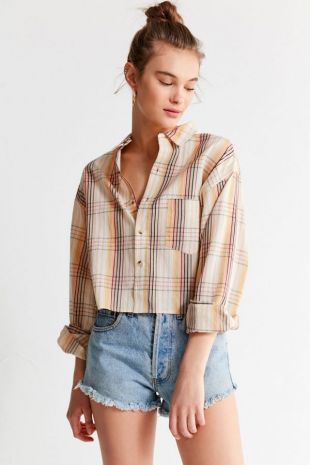 Cropped Plaid Button Down Shirt