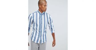 Lindbergh Wide Striped Shirt In Dusty Blue for Men