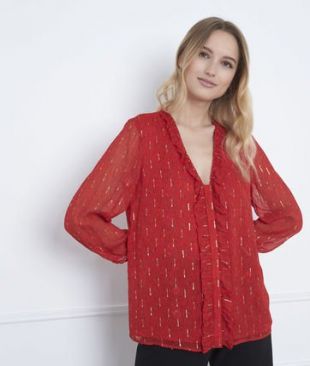 Blouse rouge détails lurex et volants