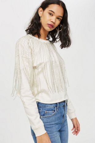 Topshop - Fringe Crystal Sweatshirt Topshop