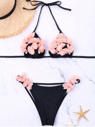 Rosegal Bikini à Fleur Stéréo à Col Halter
