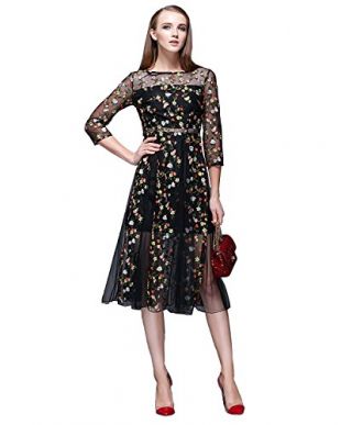 Fitaylor Women's Floral Embroidered Sheer Evening Cocktail Dress (12)