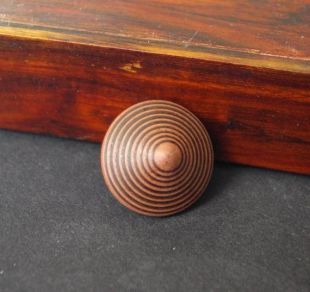 Large Spinning Top earring, Cone Men stud earrings, Spike studs, Tribal Engraved Round post Faux Wood   Repurposed Upcycled Vintage Button