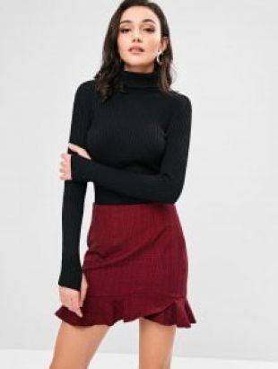 Zaful - Armhole Ribbed Turtleneck Sweater - Black