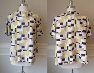 Blouse satinée imprimé rétro - Jaune moutarde