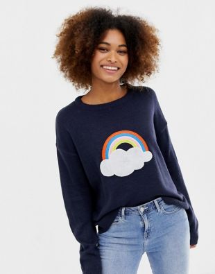 Pull avec motif nuage appliqué de couleur arc-en-ciel