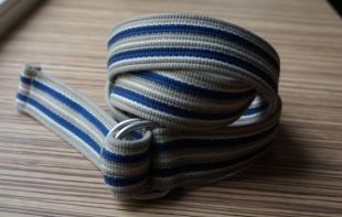 Nautical preppy belt, navy blue, gray and white striped