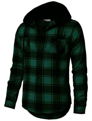 H2H Men's Long Sleeve Button Down Cotton Plaid Casual Shirts Green US M/Asia L (CMOJA0105)