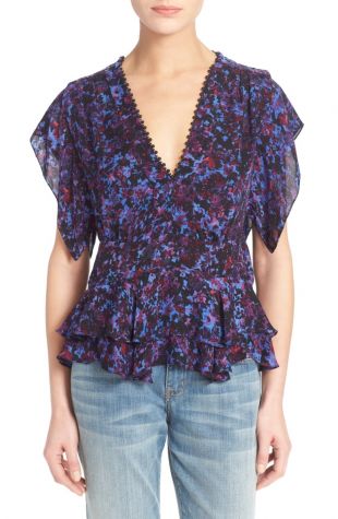 Flutter Sleeve Peplum Silk Top