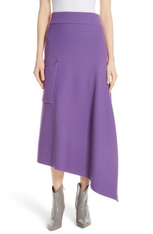 Tibi Ribbed Merino Wool Asymmetrical Skirt