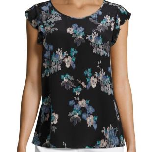 Kerr Brushstroke Floral Print Silk Blouse