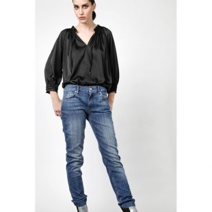 Blouse satiné noir évasée décolleté en V Les Petites