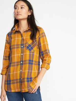 Relaxed Plaid Twill Classic Shirt for Women