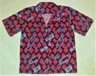 Chemise à manches courtes rouge imprimé Vintage bijoux Turquoise cousus à la main
