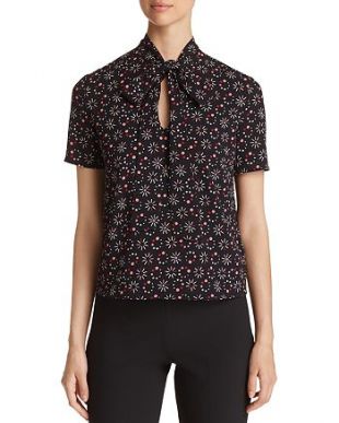 Printed Tie-Neck Top