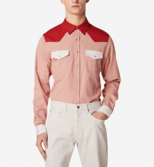 Chemise western rose pâle tricolore à fermeture boutonnée