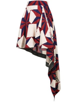 Jupe Asymétrique Imprimée Fleurs Blanches En Viscose - Taille 44 (XXL), Coupe En Biais, Neuve Sans étiquettes