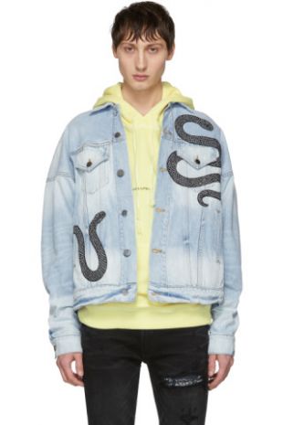 Amiri Indigo Denim Glitter Snake Oversized Trucker Jacket