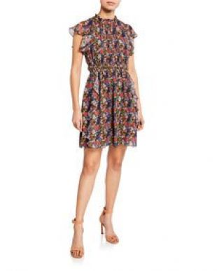 Amora Floral Print Cap Sleeve Ruffle Mini Dress