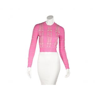 Pink Fendi Cable Knit Cropped Sweater