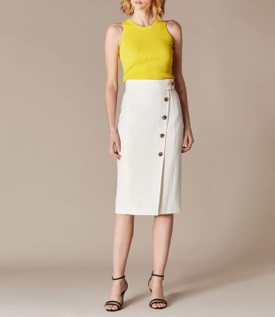 Jupe Karen Millen Taille 8 Avec Boutons Et Ceinture - Longueur 25 Pouces, Orange