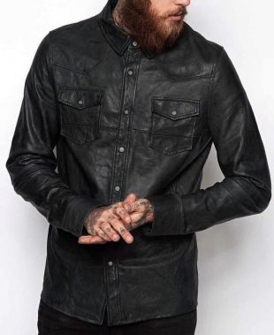 Genuine Lambskin Washed Waxed Leather Shirt