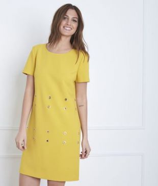 Robe anis compact détails oeillets