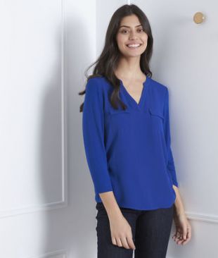 Blouse bleue bimatière