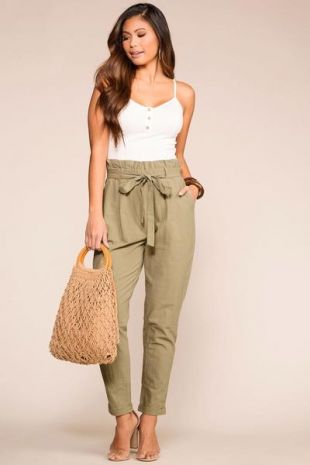 Hyfve Belle Sage Highwaisted Paperbag Pants