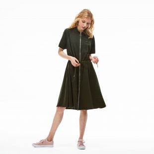 Robe polo fluide en maille cady rayée avec ceinture coulissée