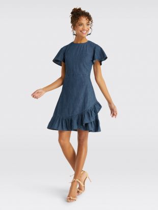 Chambray Faux Wrap Dress
