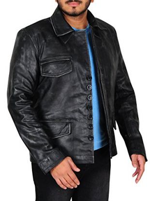 TrendHoop Mens MotorcycleVintage Cafe Racer Retro Distressed Moto Leather Jacket (Moto Black, Medium)