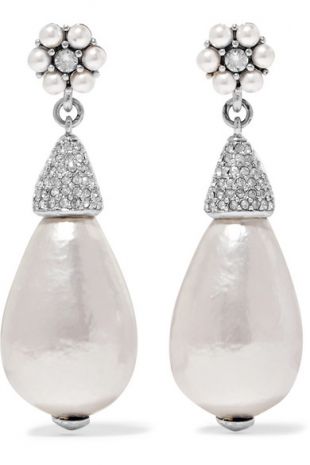 Oscar de la Renta Silver tone, crystal and faux pearl earrings