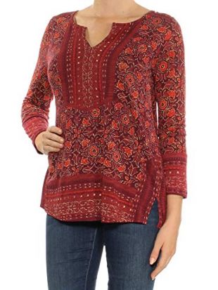 Lucky Brand Women's Block Floral Top, Red/Multi, Small