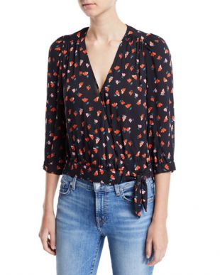 Rayla Printed 3/4 Sleeve Wrap Top