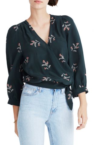 Poppy Print Silk Wrap Blouse