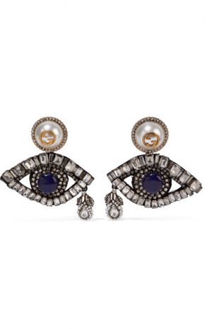 GUCCI Gold-plated, Swarovski crystal and faux pearl clip earrings